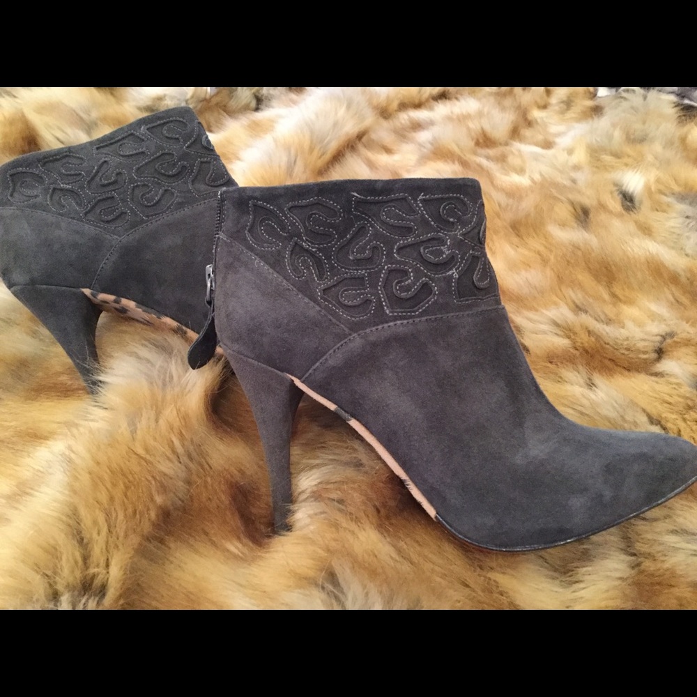 Rebecca Taylor soft grey suede stiletto booties